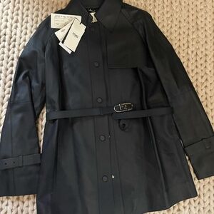Fendi NWT Logo Plaque Belted-Waist Lambskin Leather Jacket
